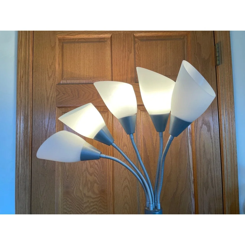 Medusa 5-Light Floor Lamp Silver Multi-Head Adjustable Gooseneck Standing Lamp